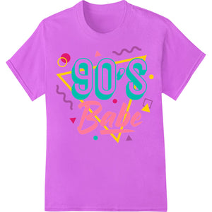 Bold retro DTF print design featuring '90's inspired graphics and patterns in vibrant colors, ideal for custom t-shirt...