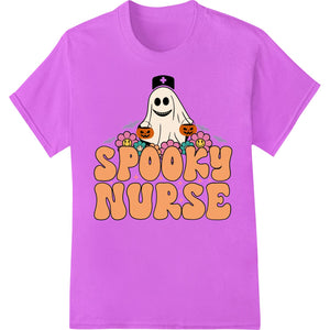 A digital heat transfer design featuring an adorable ghost nurse character dressed in a nurse's cap and outfit, perfect for...