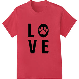 A red heart shape made up of paw prints with the word 'LOVE' in the center, perfect for pet lovers on Valentine's Day.