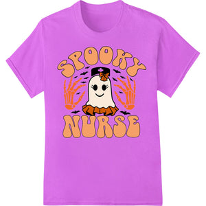 A digital illustration of a cute ghost dressed as a nurse, perfect for DTF printing and heat transfer on custom apparel.