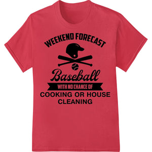 Baseball Weekend Forecast text design in retro style with baseball and bat graphics, perfect for sports t-shirts