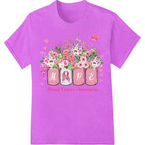 Blooming pink floral design representing hope and breast cancer awareness, perfect for custom DTF heat transfers and t-shirt...