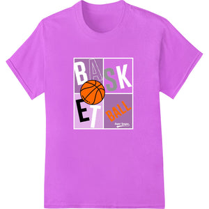 Bold graphic design of a basketball player dunking, made with DTF printing technology for heat transfer on apparel.