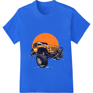 Bold black jeep silhouette graphic with rugged tire treads and mountains in the background, perfect for DTF transfers.