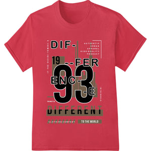 Bold black and white typography design with the text 'DIFFERENCE 1993' in a graphic style, printed using the DTF method