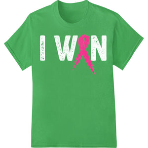 Bold pink ribbon heat transfer with the words 'Breast Cancer Awareness' for direct-to-film (DTF) printing on t-shirts and...