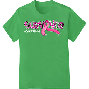 Bold pink ribbon breast cancer 'SURVIVOR' design printed with DTF (direct to film) transfer for custom apparel.