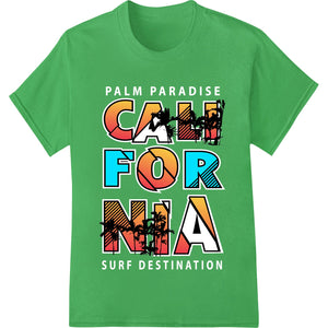 Bold palm tree graphic print for heat transfer or direct-to-film (DTF) t-shirt printing in bright colors reminiscent of...