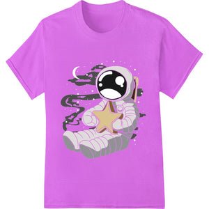 Cosmic astronaut design in shades of blue, purple and pink suitable for direct-to-film heat transfer printing on apparel