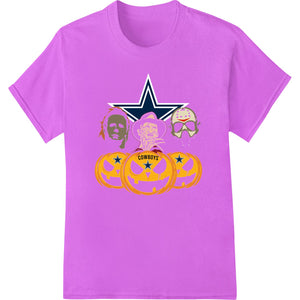 A spooky NFL Cowboys design featuring jack-o'-lanterns with the team logo carved into the pumpkins, perfect for Halloween