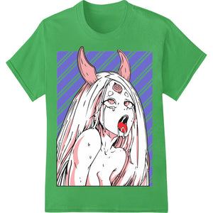 Anime-inspired demon illustration with horns, claws, and dark aura, perfect for DTF heat transfer on shirts and apparel.