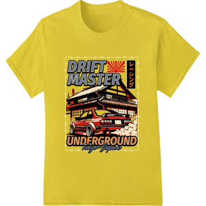 Drift Master Underground DTF print design featuring a high-octane sports car drifting on a city street at night