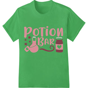 Potion Bar graphic design featuring colorful bottles, labels, and magical elements for Direct to Film heat transfers